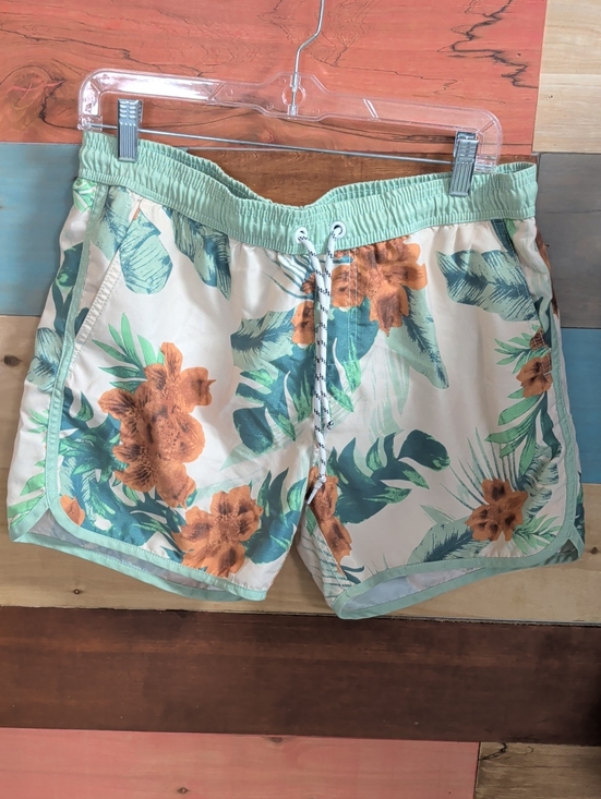 Maamgic Other - Men's Tropical Floral Swim Trunks in Cream, Green & Orange
